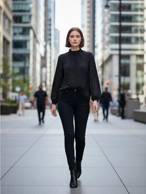 🐶Who What Wear Black Polka Dot Long-Sleeve Blouse